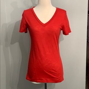 Red fitted v neck t shirt